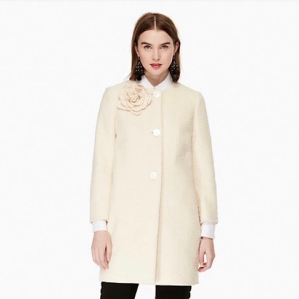 Kate spade tweed coat with flower brooch